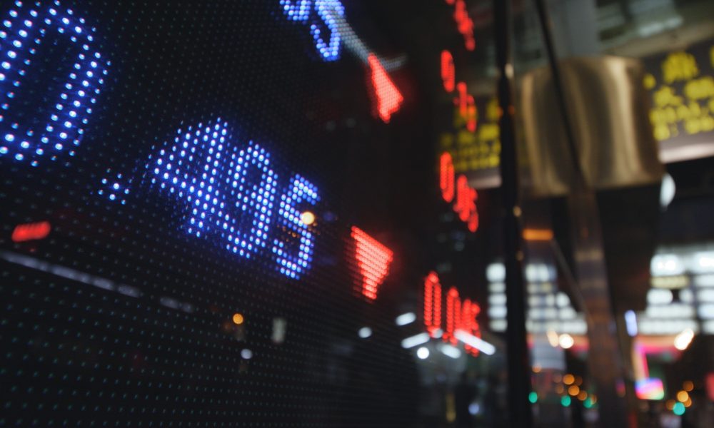 Display screen showing stock market prices