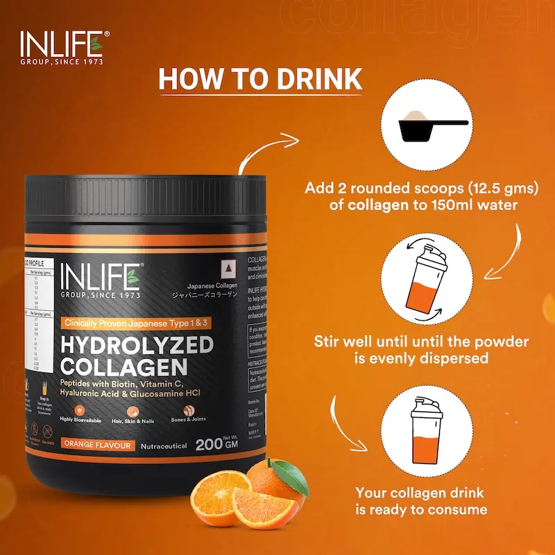 INLIFE Hydrolysed Collagen Peptides Supplement with Glucosamine, Hyaluronic Acid, Vitamin C, Biotin (200g) - Image 3