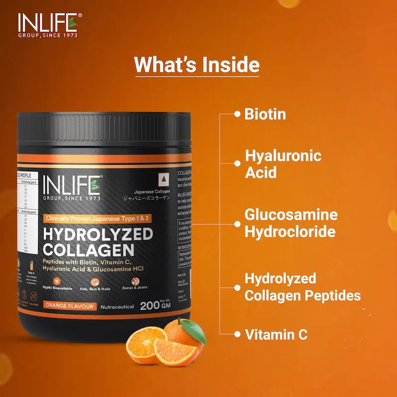 INLIFE Hydrolysed Collagen Peptides Supplement with Glucosamine, Hyaluronic Acid, Vitamin C, Biotin (200g) - Image 8