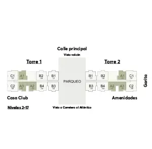Planta de la distribución de apartamentos en Edificio Lares - ubicación de apartamentos tipo A