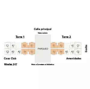 Planta de la distribución de apartamentos en Edificio Lares - ubicación de apartamentos tipo B