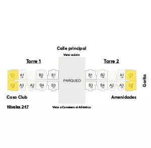 Planta de la distribución de apartamentos en Edificio Lares - ubicación de apartamentos tipo C